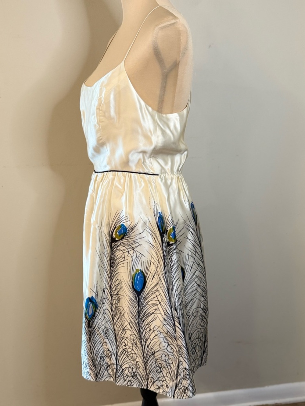 Matty M. Silk dress peacock for & flare racer back SZ M - Picture 3 of 15
